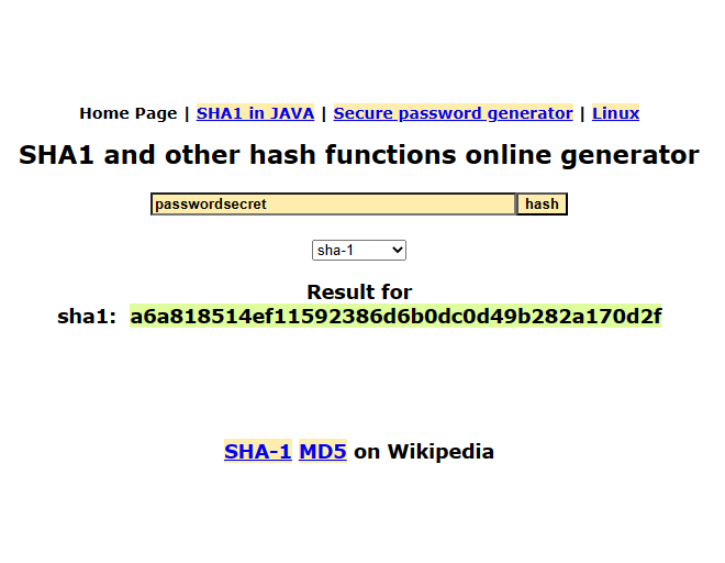 sha1-online website example